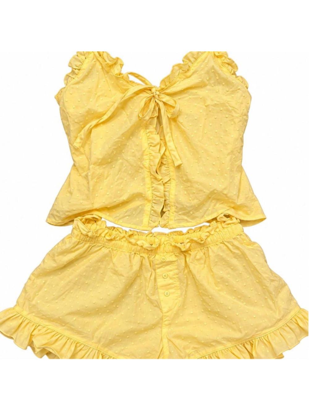 Colsie pale yellow 2-piece cami + ruffle shorts set, size Small